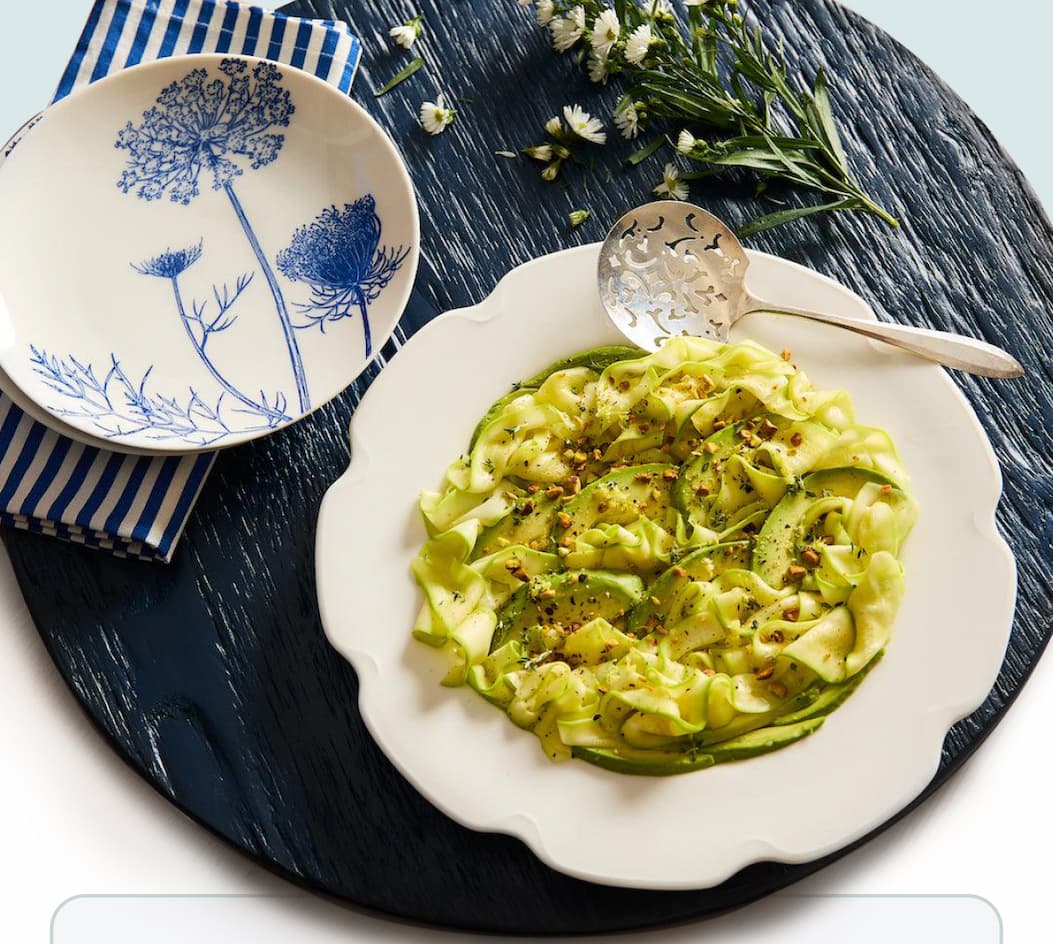 Zucchini Carpaccio with Avocado & Lemon Salt on Caskata Serveware