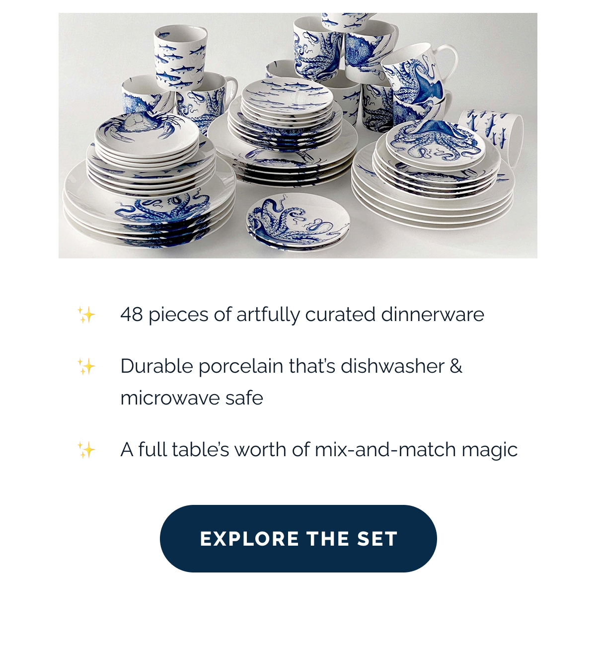 ✨ 48 pieces of artfully curated dinnerware  ✨ Durable porcelain that's dishwasher & microwave safe  ✨ A full table's worth of mix-and-match magic. Explore the Set