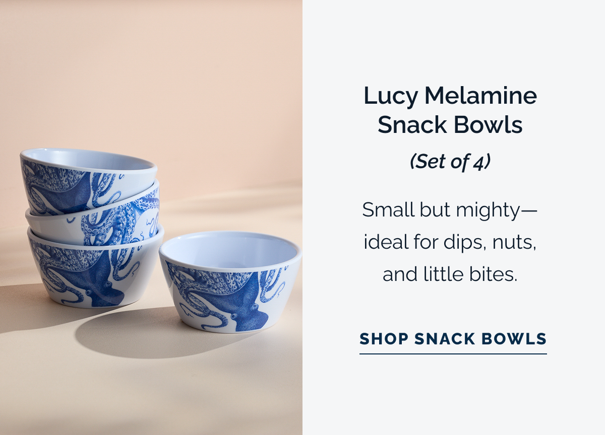 Lucy Melamine Snack Bowls (Set of 4). Small but mighty—ideal for dips, nuts, and little bites. Shop Snack Bowls