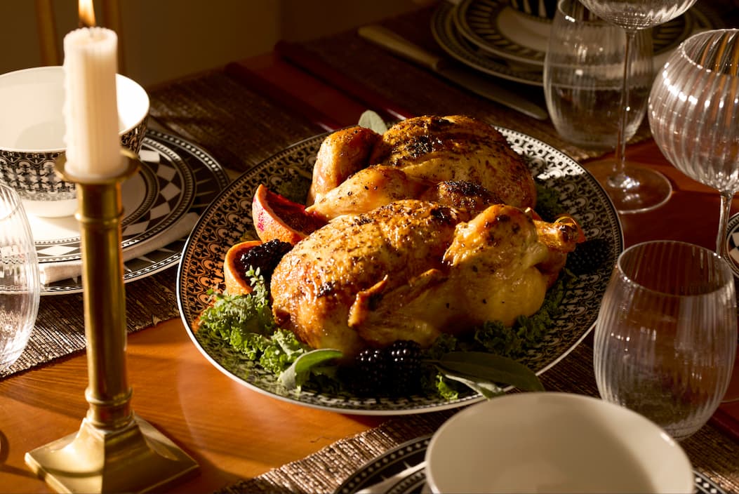 Rpasted chicken on the Marrakech serving platter