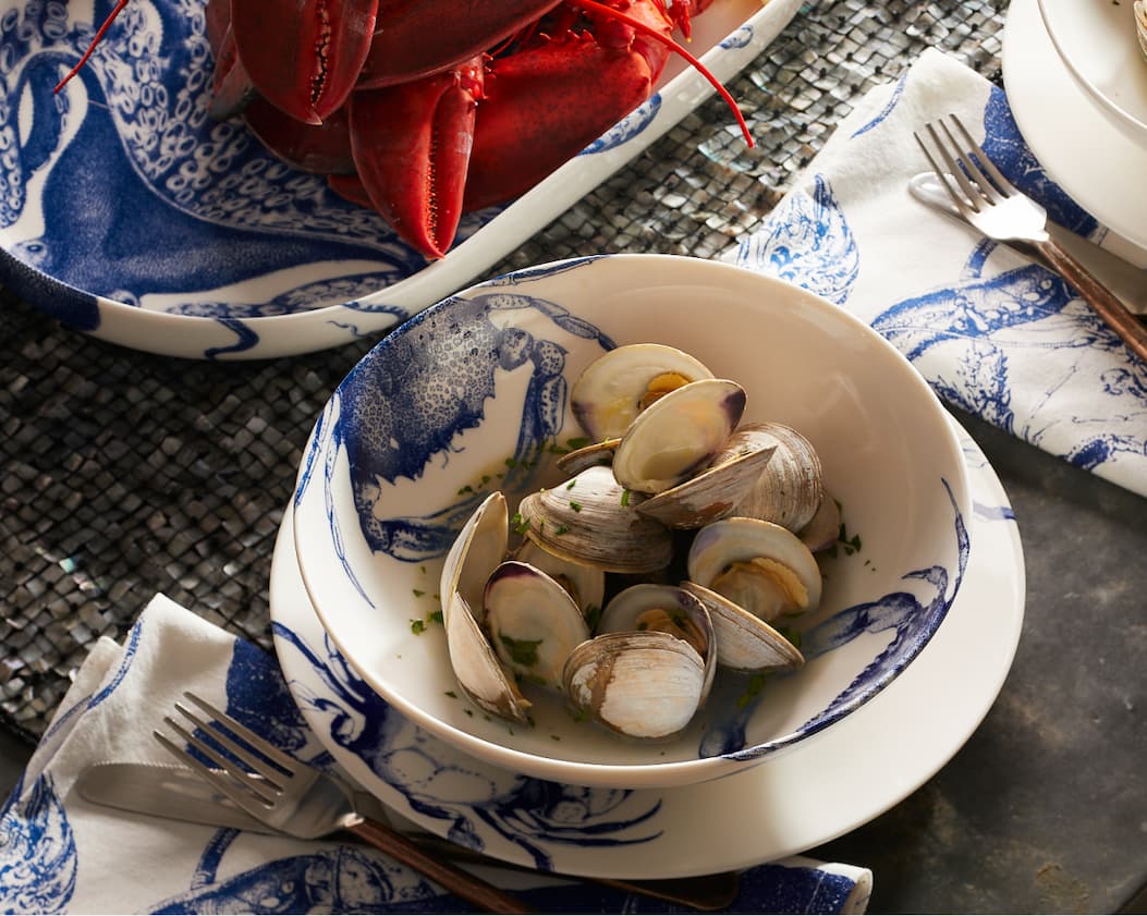 Caskata dinnerware and Fulton Fish Market seafood