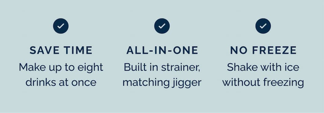 Save time, All-in-one design, Shake without freezing