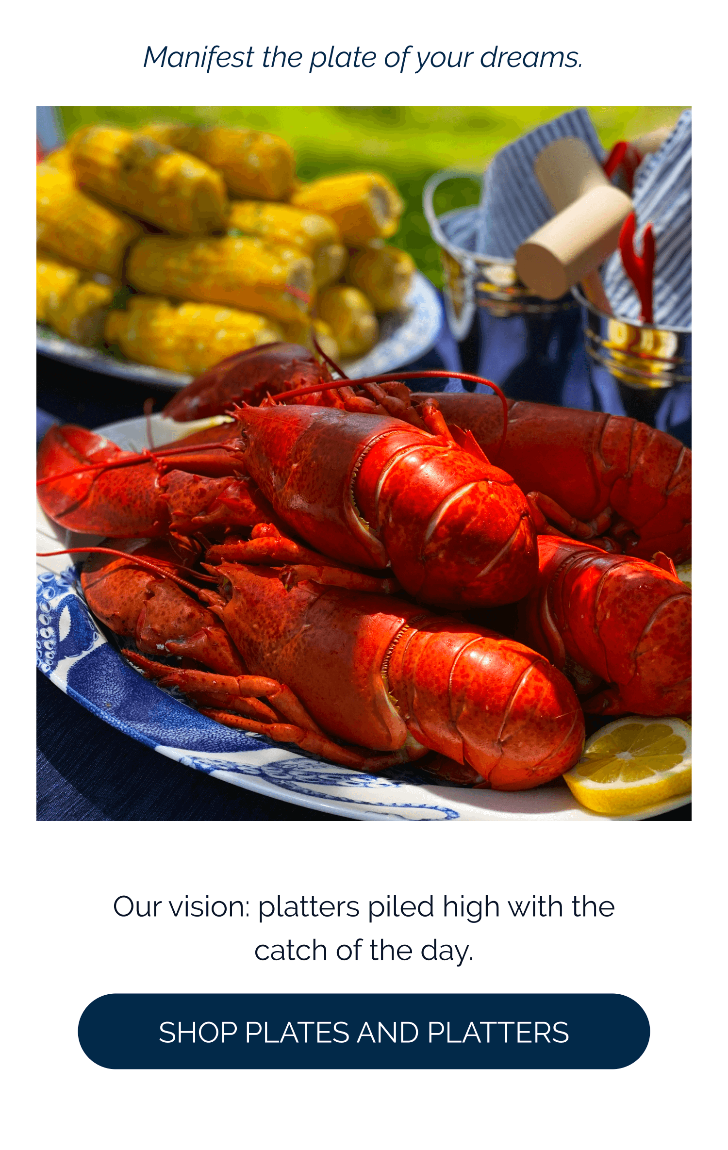 Manifest the plate of your dreams.  Our vision: platters piled high with the catch of the day.  [Shop Plates and Platters]