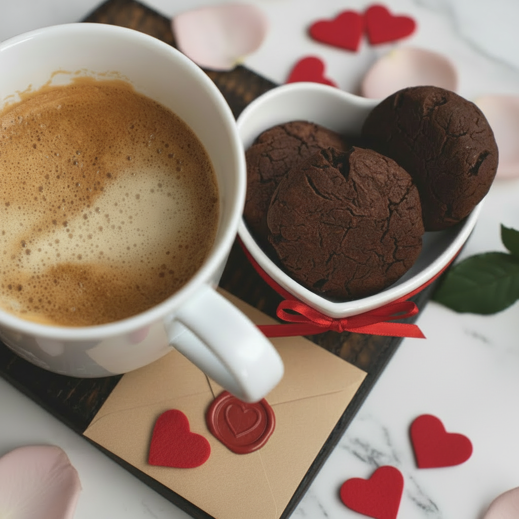 an image of a cup of coffee and some cookies on a table