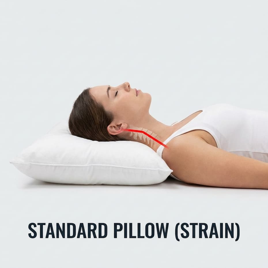 Diagram showing neck strain on a standard pillow