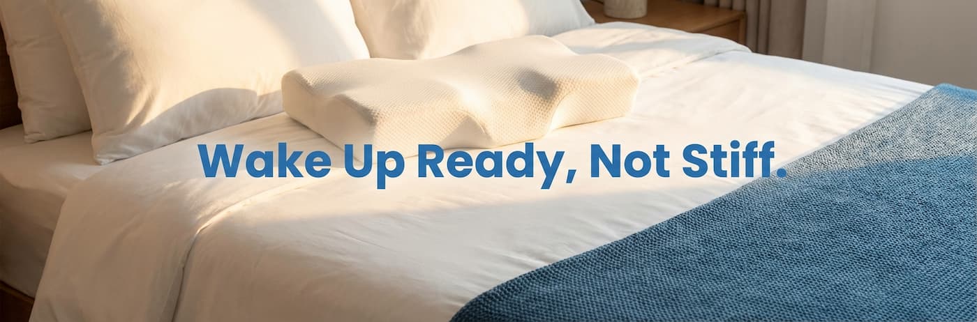 CozyRest pillow on bed - Wake Up Ready, Not Stiff