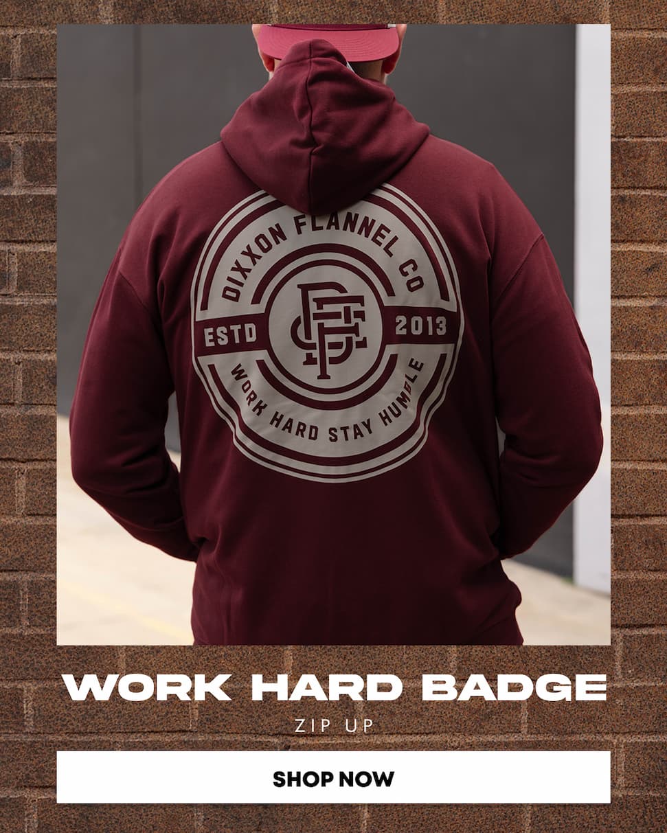 Gray Work Hard Badge Zip Up - Maroon