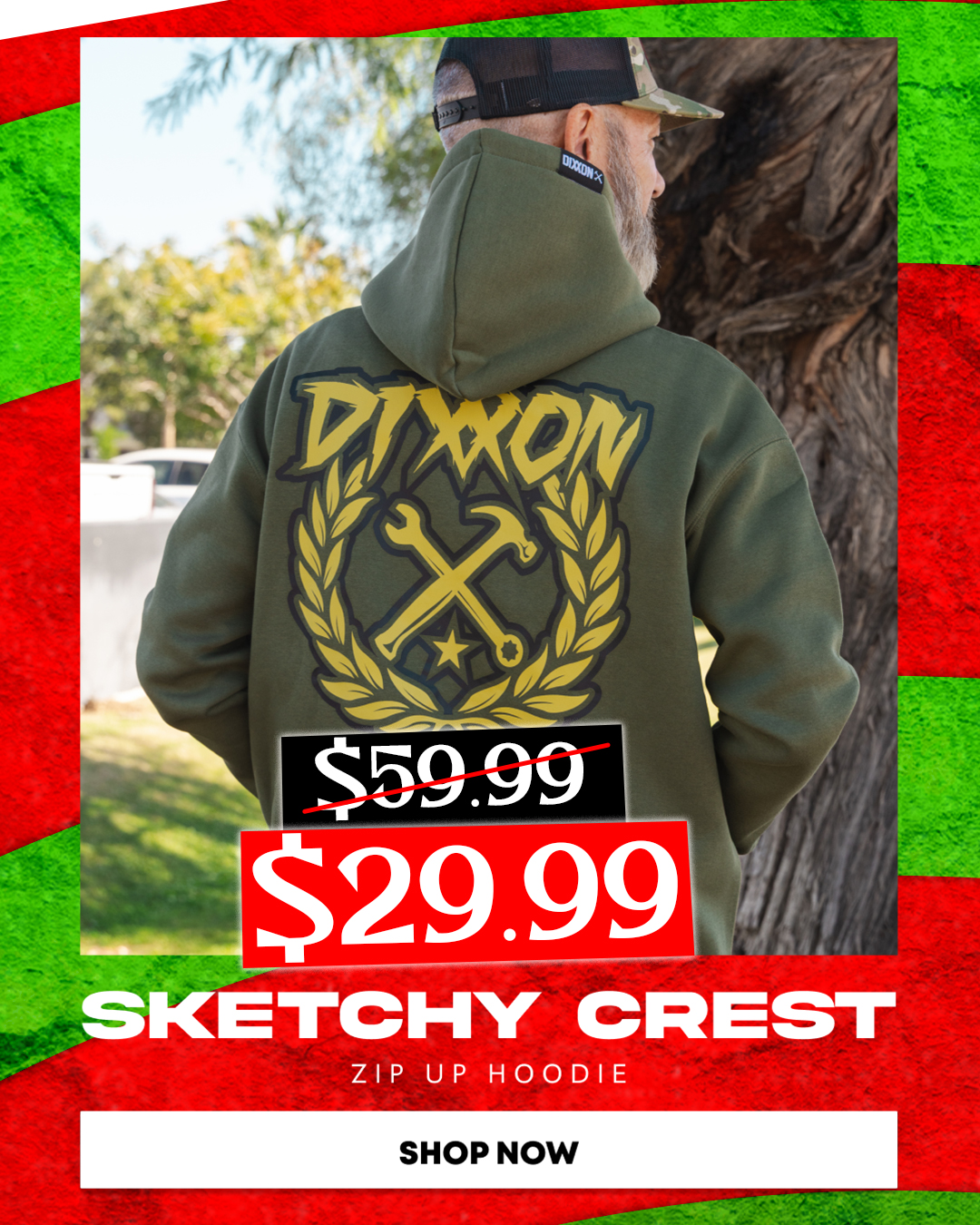 Sketchy Crest Zip Up Hoodie - O.D. Green