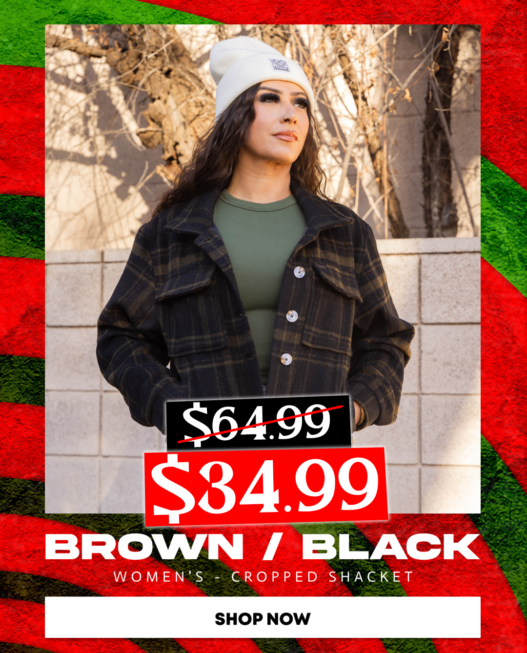 Women's Cropped Shacket - Brown/Black