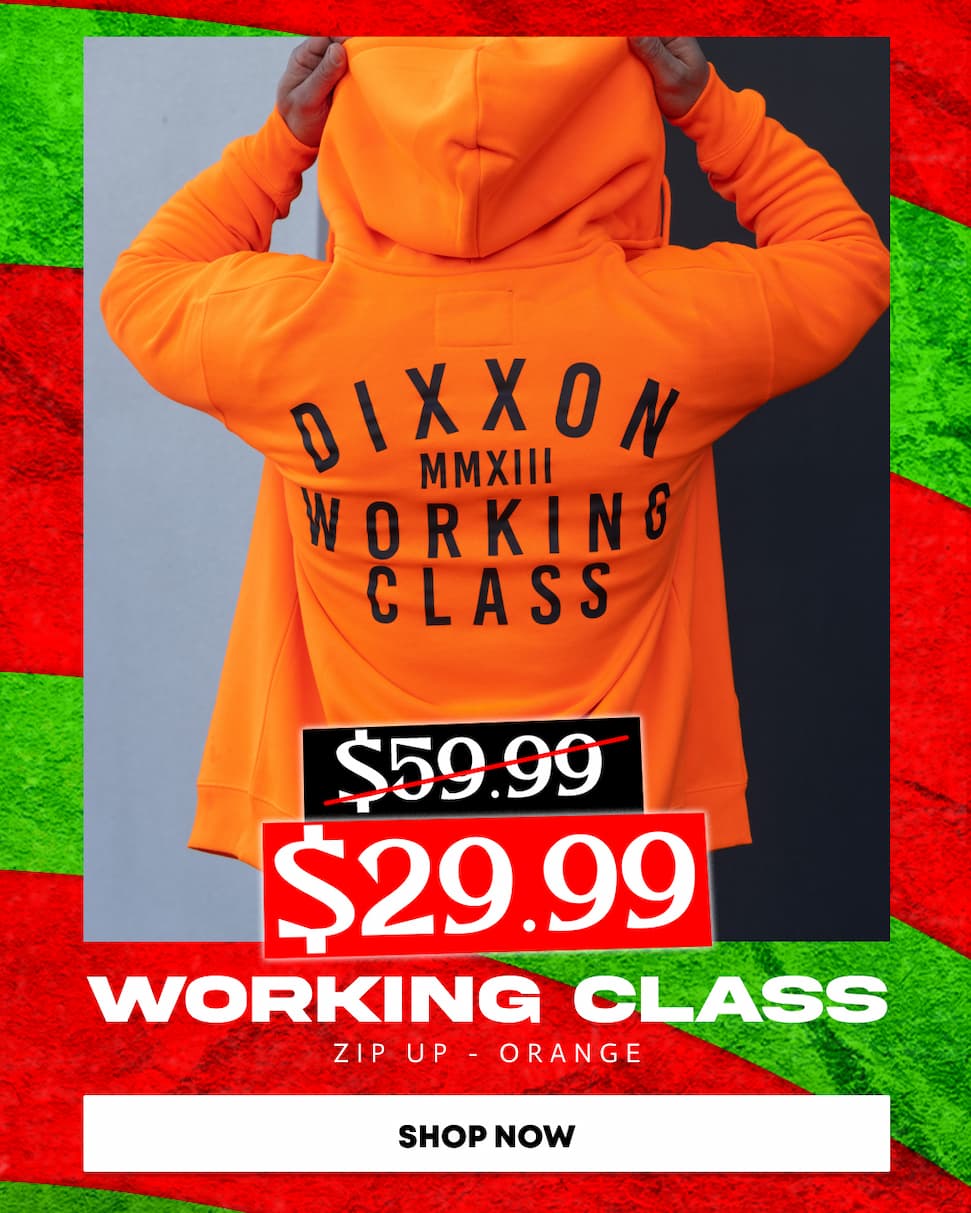 Black Working Class Zip Up Hoodie - Safety Orange