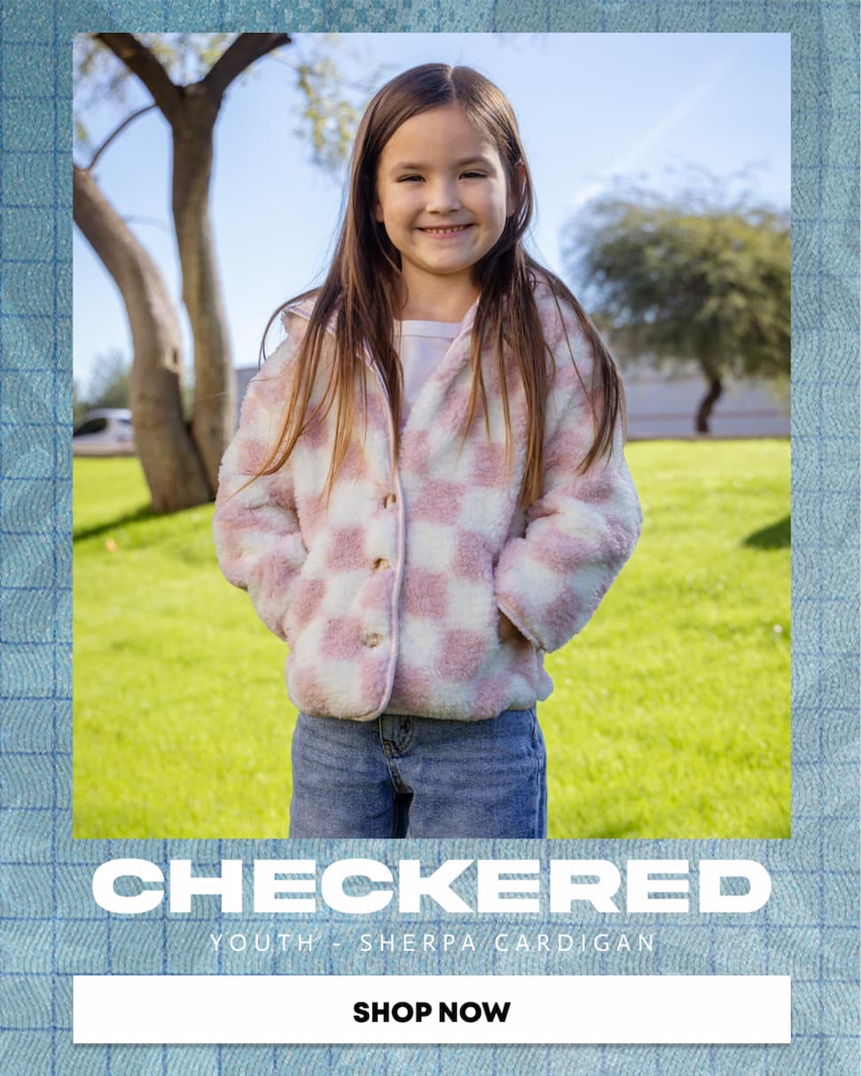 Youth Checkered Sherpa Cardigan - Pink & Cream