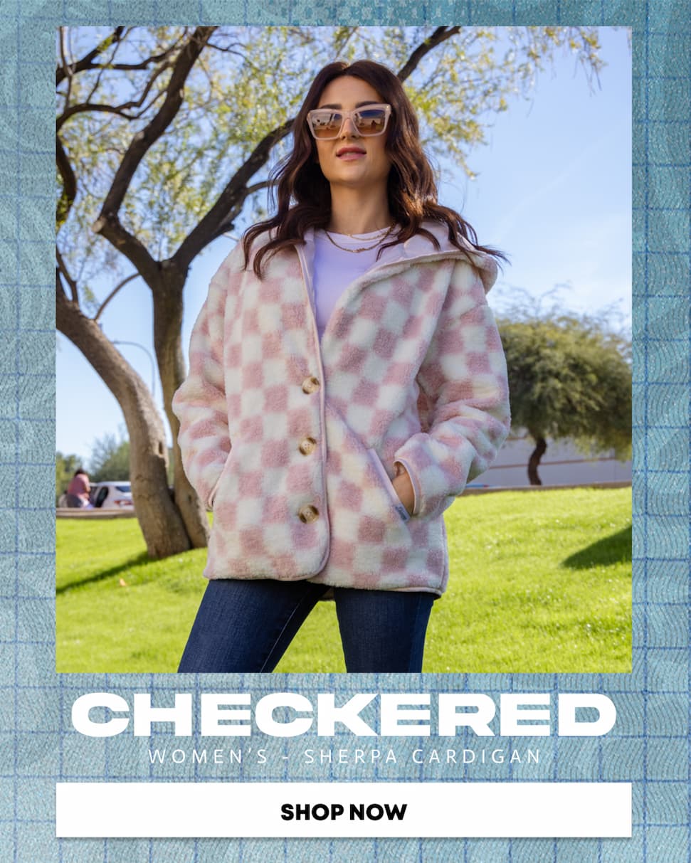 Women's Checkered Sherpa Cardigan - Pink & Cream