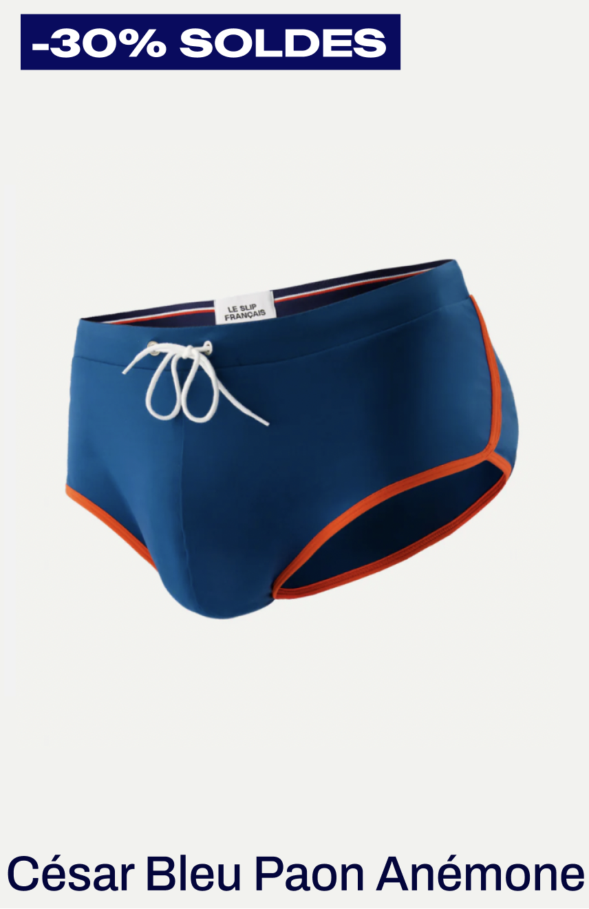 SLIP DE BAIN EN POLYAMIDE - CÉSAR BLEU PAON ANÉMONE