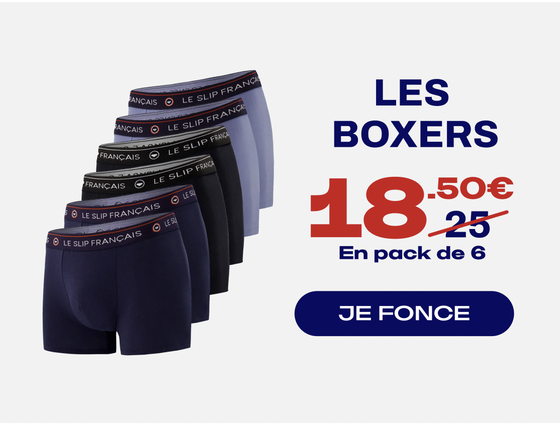 SIX PACK BOXERS EN COTON - PACK 6 BOXER REDOUTABLE MARINE NOIR BLEU JEAN