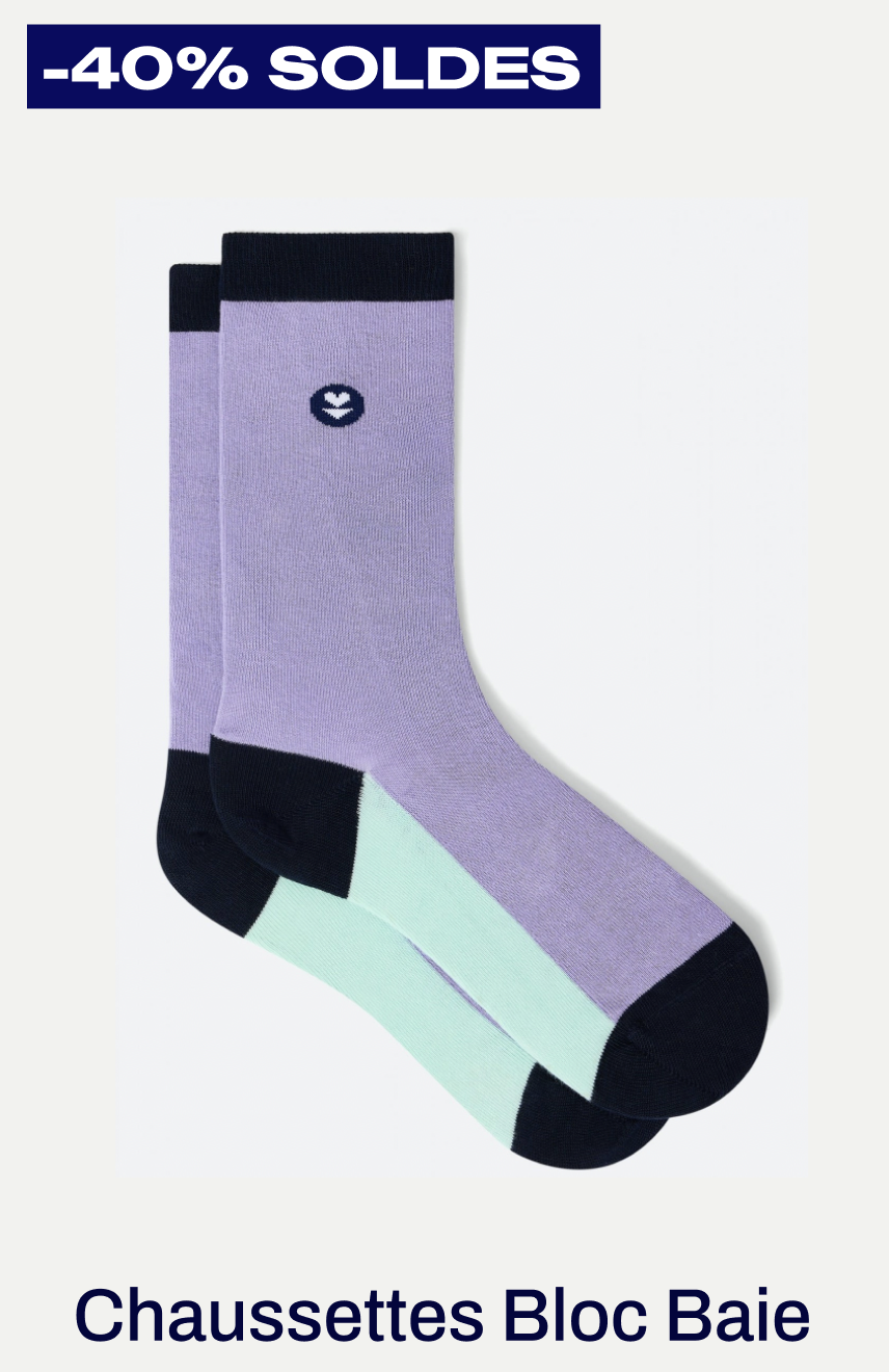 CHAUSSETTES MI-HAUTES MIXTES EN COTON BIO - LUCAS BLOC GLYCINE BAIE MARINE