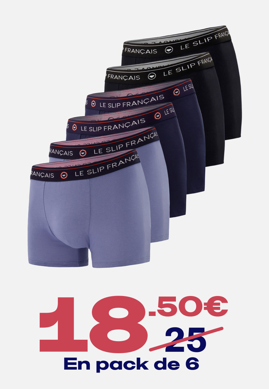 SIX PACK BOXERS EN COTON - PACK 6 BOXER REDOUTABLE MARINE NOIR BLEU JEAN