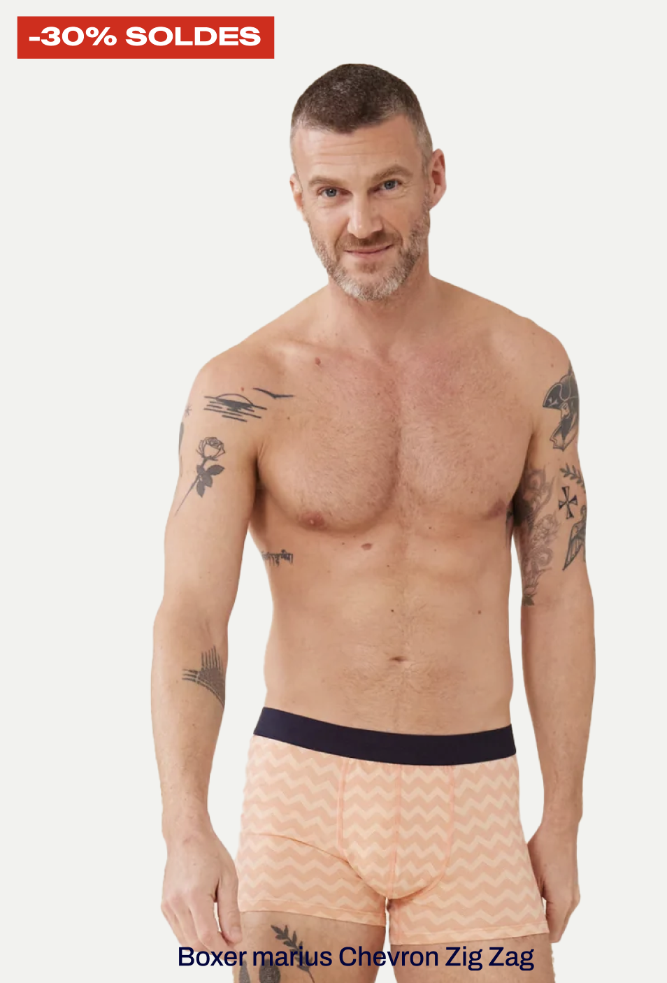 BOXER EN COTON - MARIUS CHEVRON ZIG ZAG TANGO ABRICOT