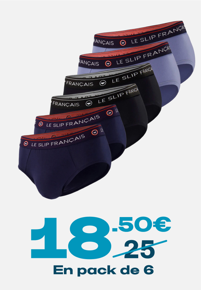 SIX PACK SLIPS EN COTON - PACK 6 SLIP INTRÉPIDE MARINE NOIR BLEU JEAN