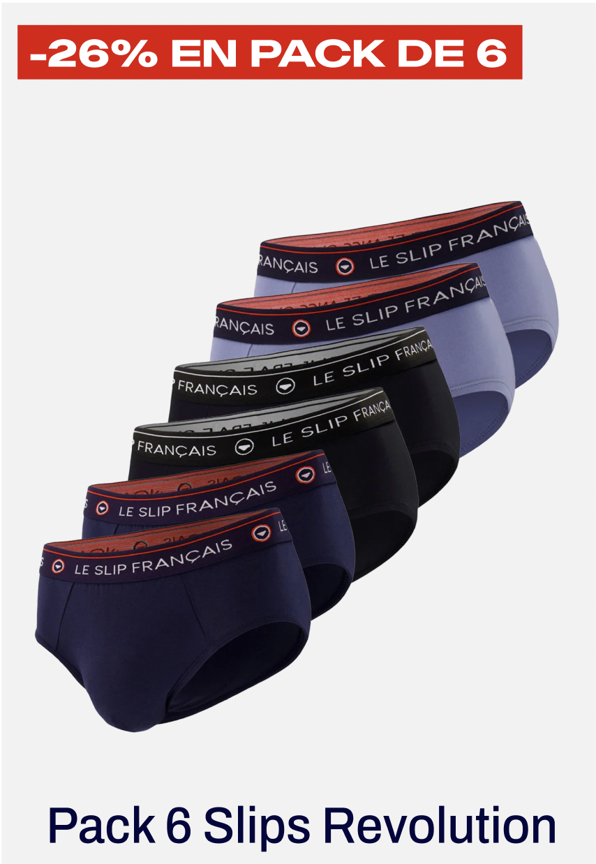 SIX PACK SLIPS EN COTON - PACK 6 SLIP INTRÉPIDE MARINE NOIR BLEU JEAN