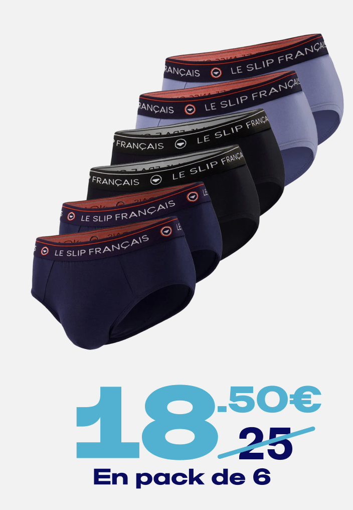 SIX PACK SLIPS EN COTON - PACK 6 SLIP INTRÉPIDE MARINE NOIR BLEU JEAN