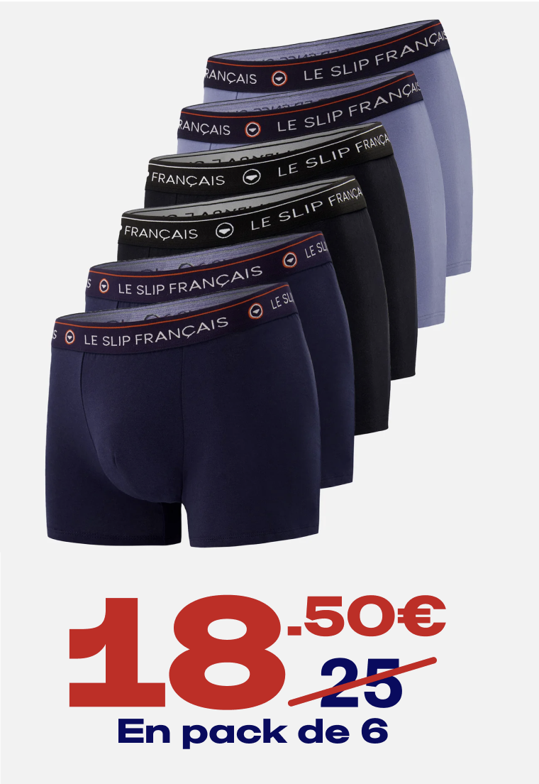 SIX PACK BOXERS EN COTON - PACK 6 BOXER REDOUTABLE MARINE NOIR BLEU JEAN