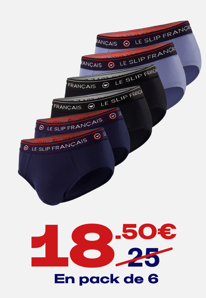 SIX PACK SLIPS EN COTON - PACK 6 SLIP INTRÉPIDE MARINE NOIR BLEU JEAN
