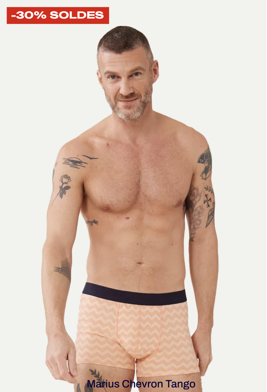 BOXER EN COTON - MARIUS CHEVRON ZIG ZAG TANGO ABRICOT