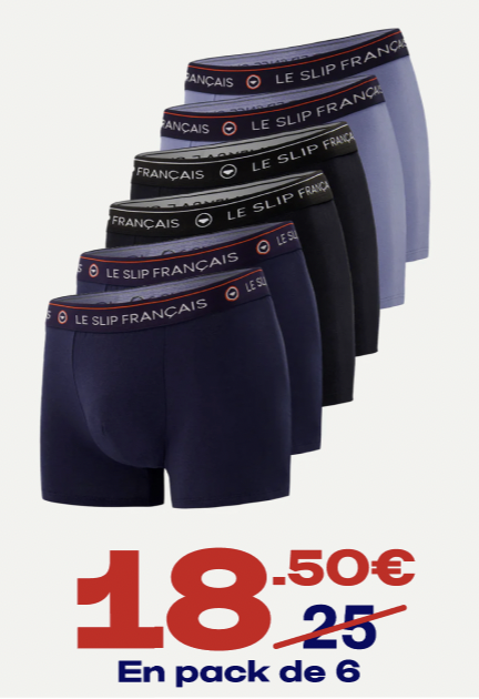 SIX PACK BOXERS EN COTON - PACK 6 BOXER REDOUTABLE MARINE NOIR BLEU JEAN