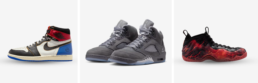 AJ 5 Wolf Grey/ AJ 1 Union x Fragment/ Foamposite x Stanger Things