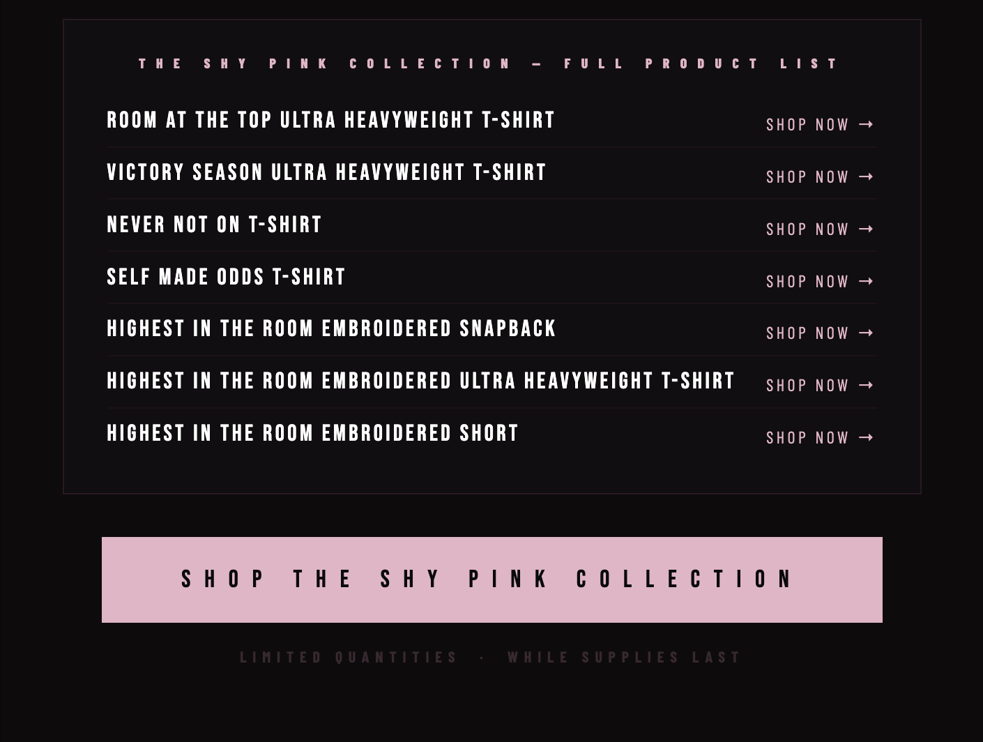 Outrank Brand Shy Pink Collection