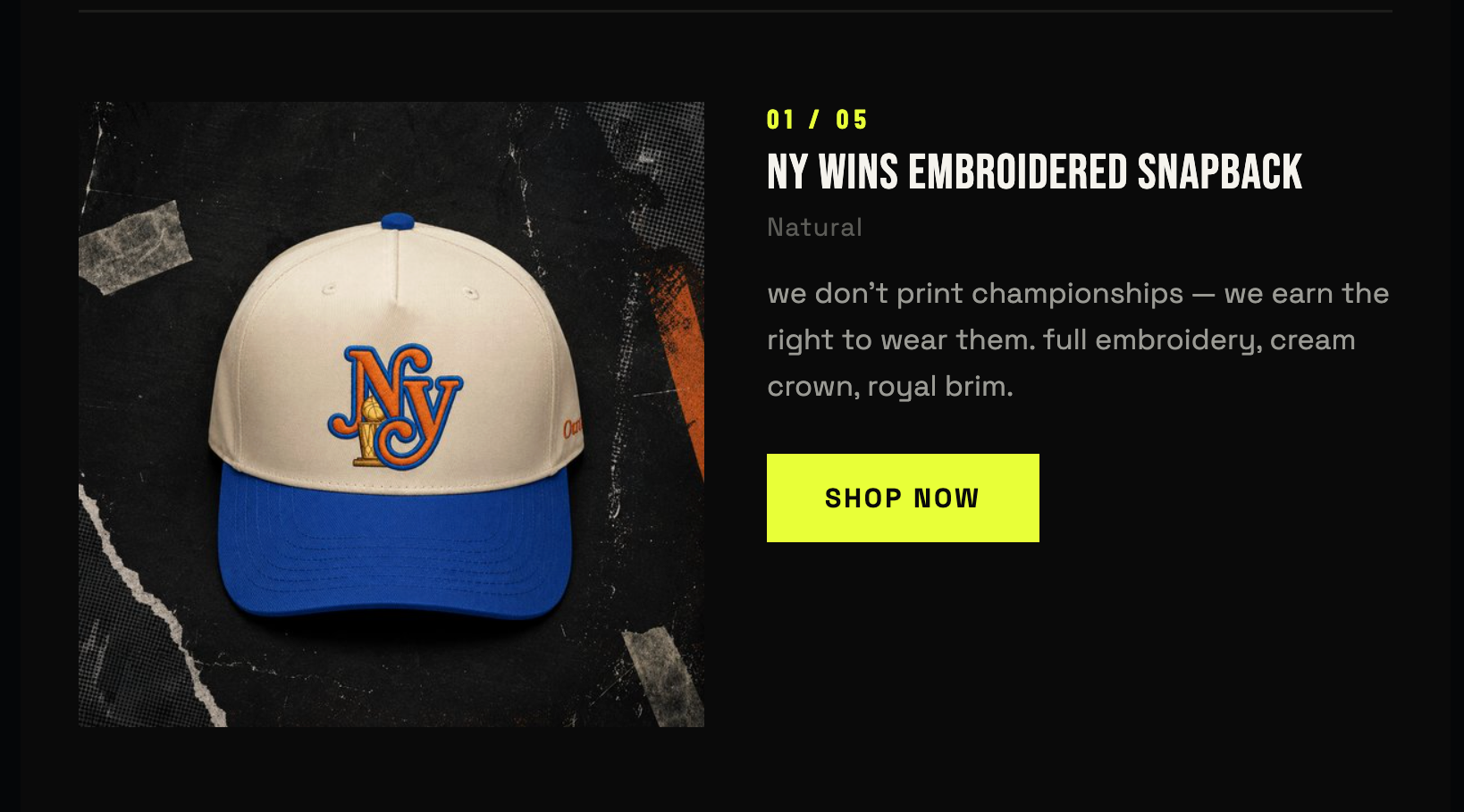 Outrank Brand NY WINS EMBROIDERED SNAPBACK - NATURAL