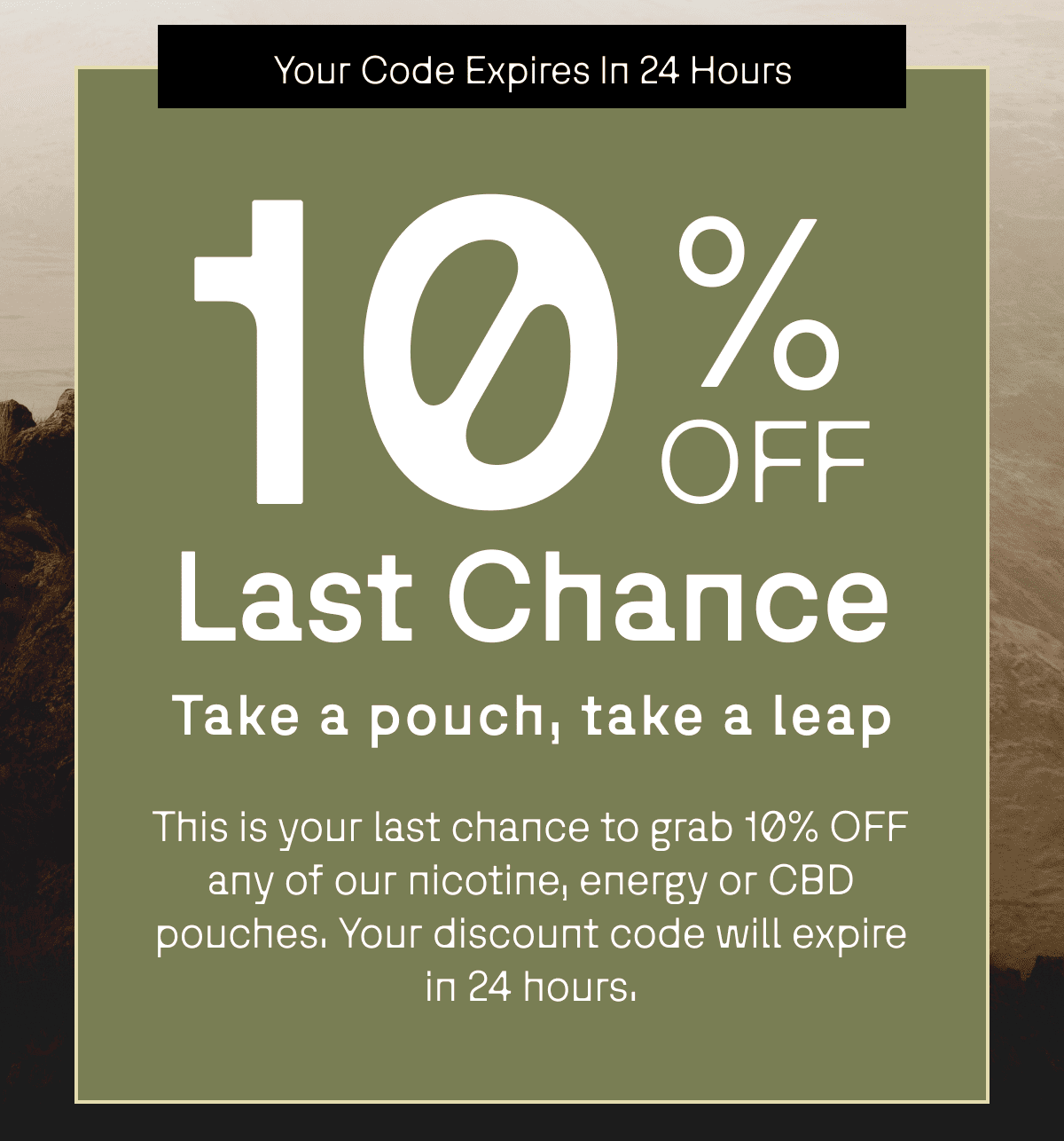 Your 10% off code expires in 24 hours