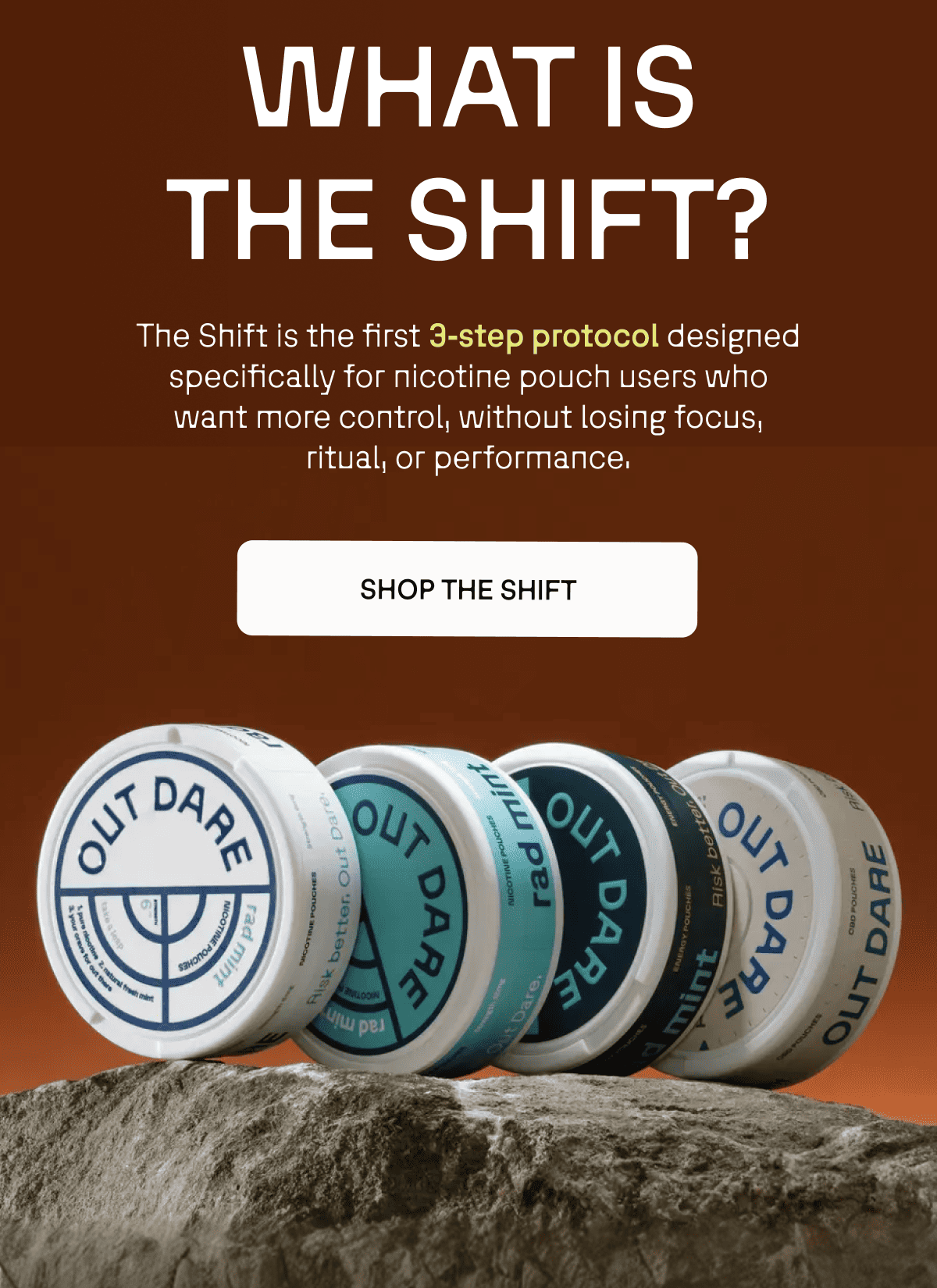 What is the Shift: The Shift is the first 3‑step protocol designed specifically for nicotine pouch users who want more control, without losing focus, ritual, or performance.