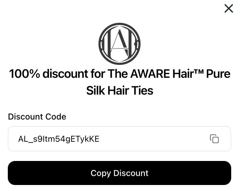 Discount code generated after claiming a reward, with Copy Discount button