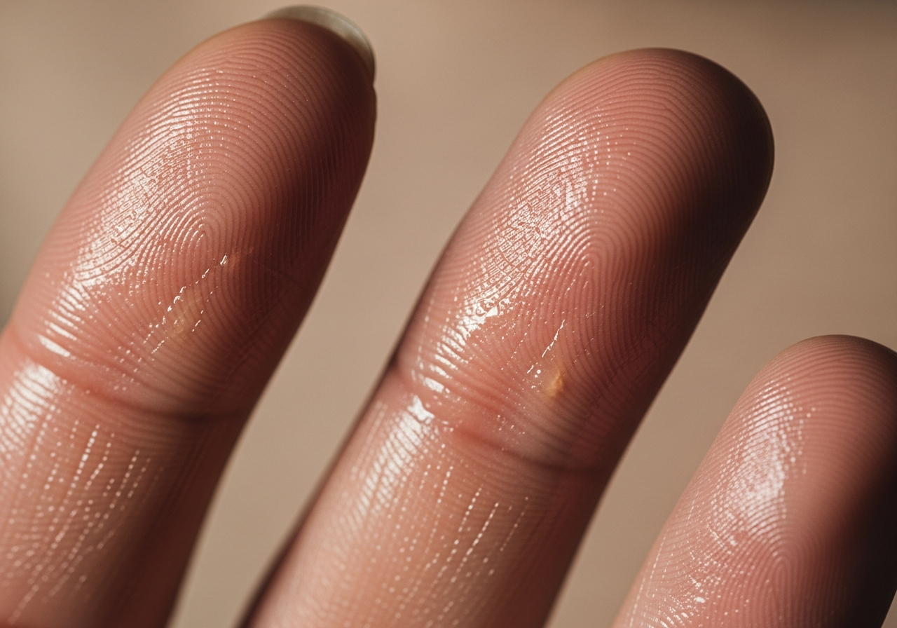 Oily residue on fingertips from touching hair