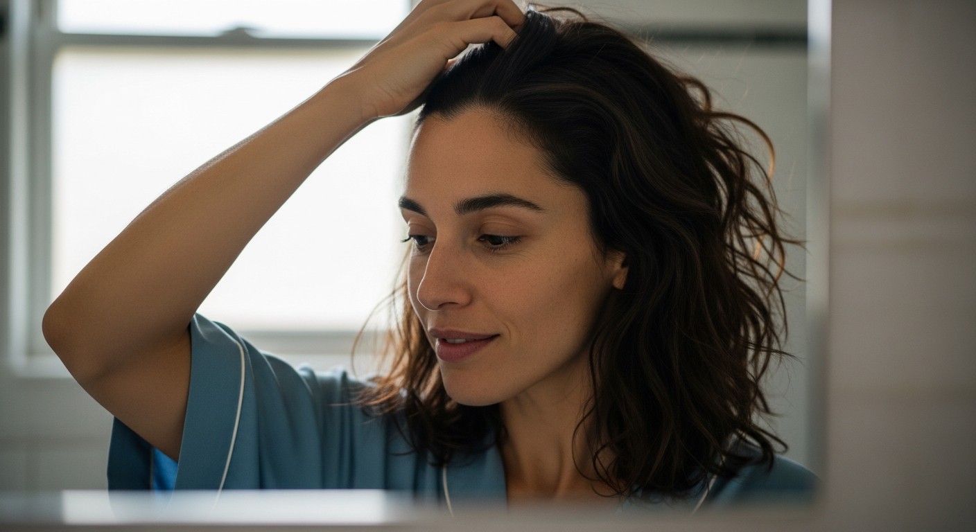 Woman checking her scalp
