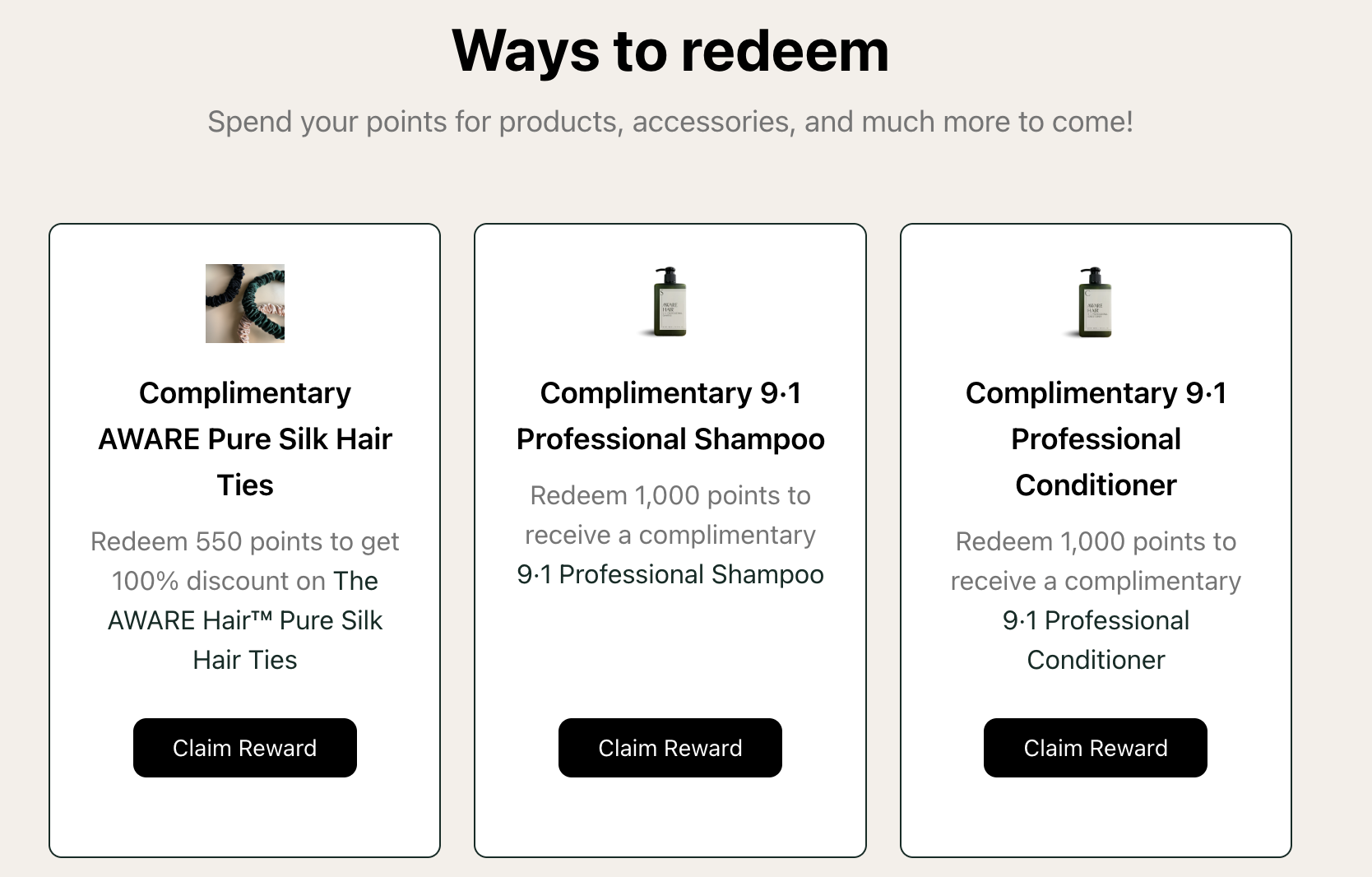 Ways to redeem section showing available reward options with Claim Reward buttons