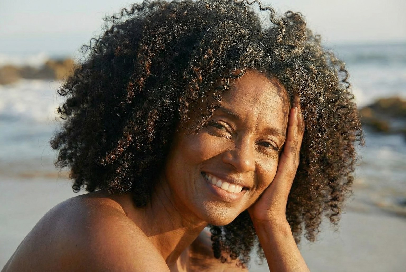Woman with healthy curly hair