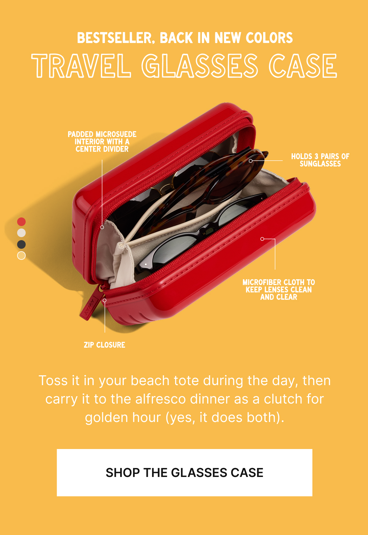 Toss it in your beach tote during the day, then carry it to the alfresco dinner as a clutch for golden hour (yes, it does both).