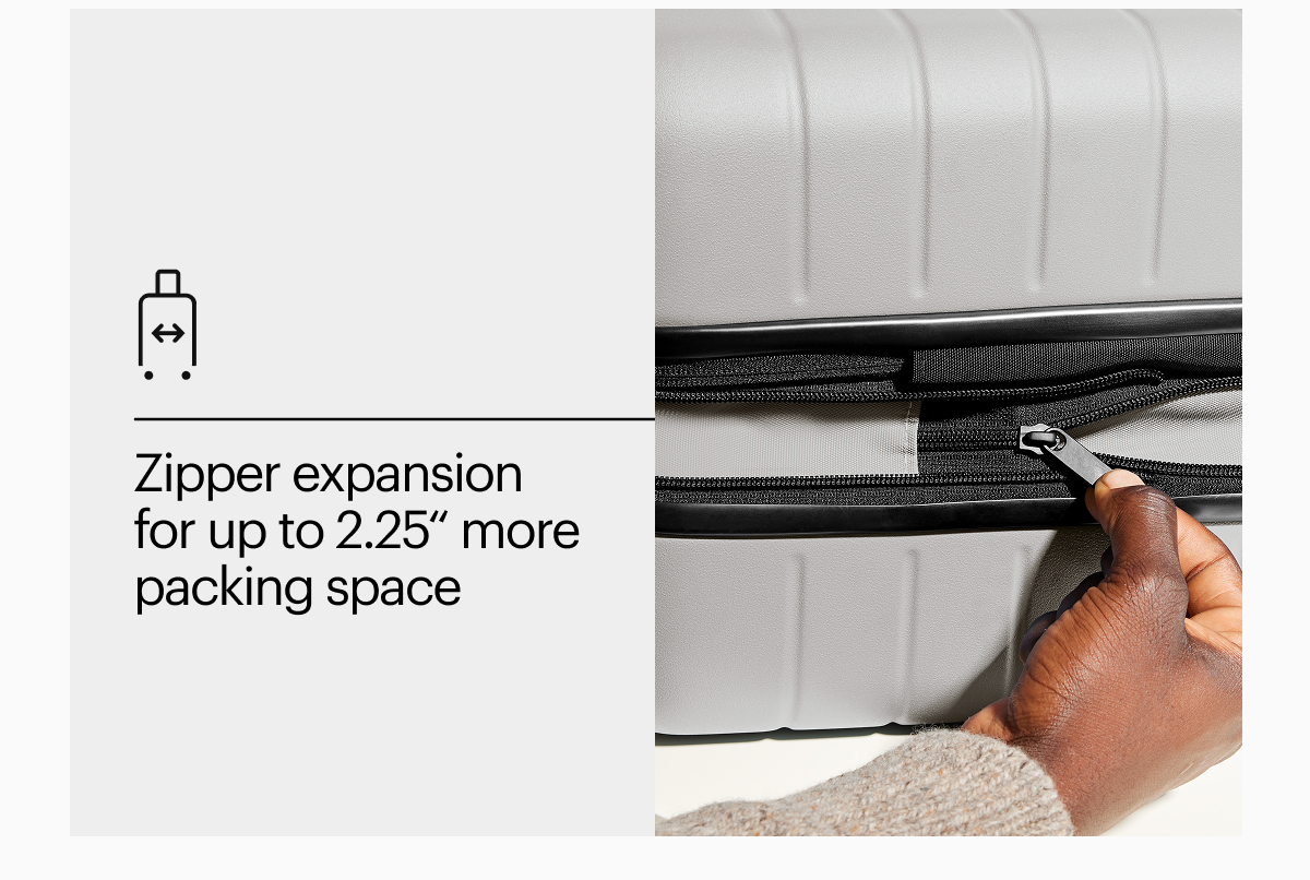 Zipper expansion for up to 2.25“ more packing space
