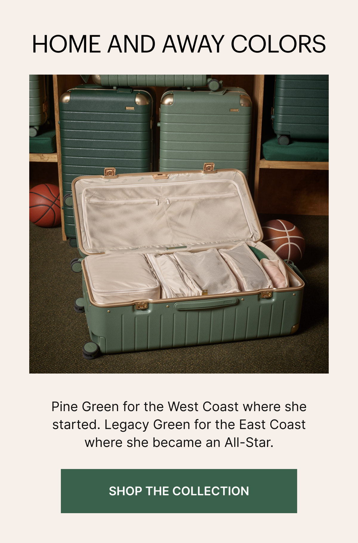 HOME AND AWAY COLORS | Pine Green for the West Coast where she started. Legacy Green for the East Coast where she became an All-Star.