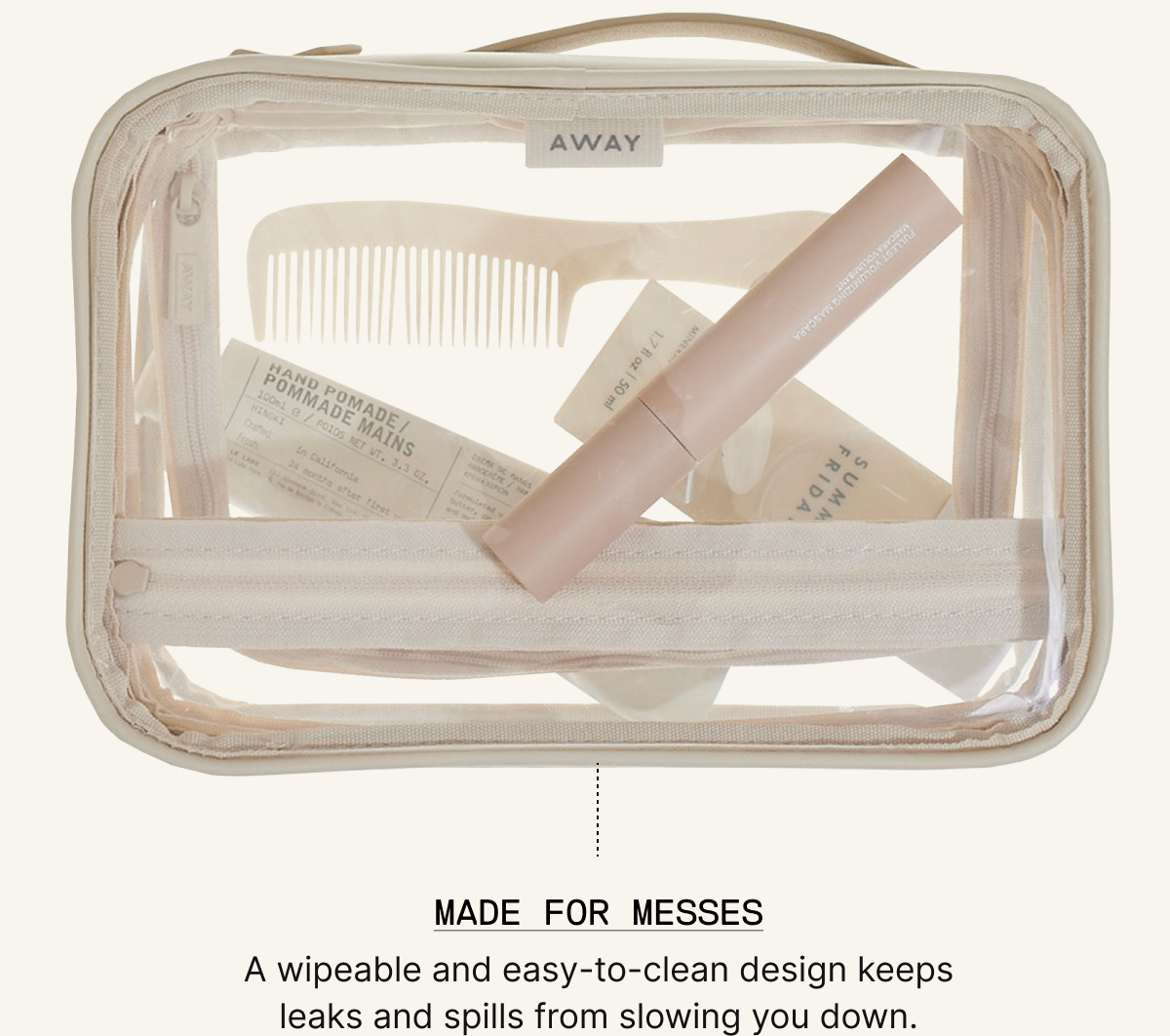 Hideaway handle: Our retractable leather top handle is there when you need it, and flattens down when you don’t.