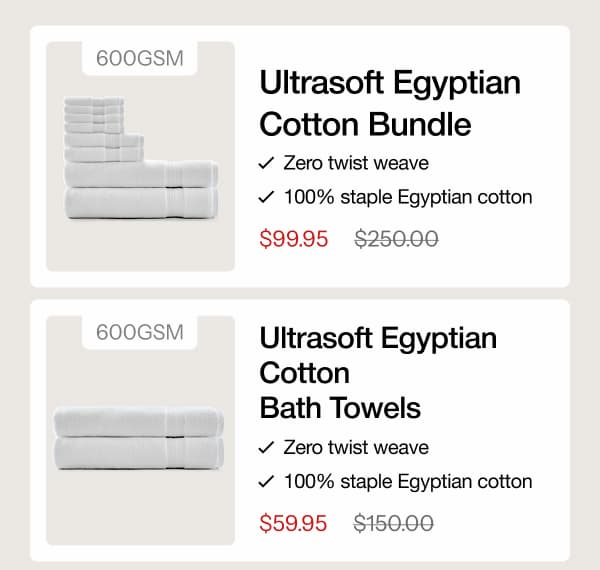 Ultrasoft Egyptian Cotton Bath Towels
