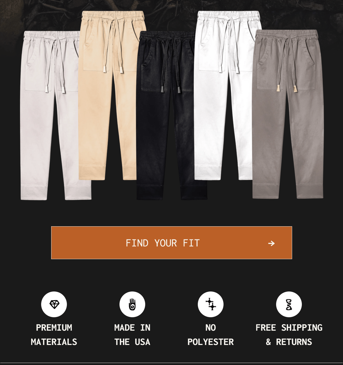 FIND YOUR FIT → PREMIUM MATERIALS | MADE IN THE USA | NO POLYESTER | FREE SHIPPING & RETURNS
