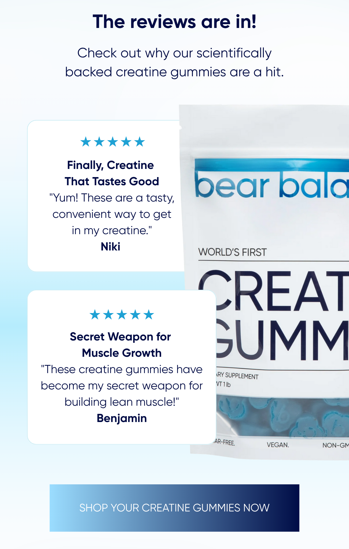 The reviews are in! Check out why our scientifically backed creatine gummies are a hit.