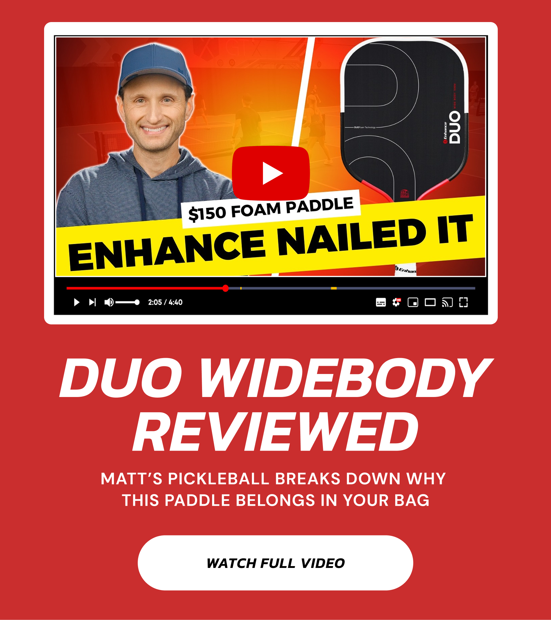 DOU WIDEBODY REVIEWED. Matt's Pickleball breaks down why this paddle belongs in your bag. WATCH FULL VIDEO