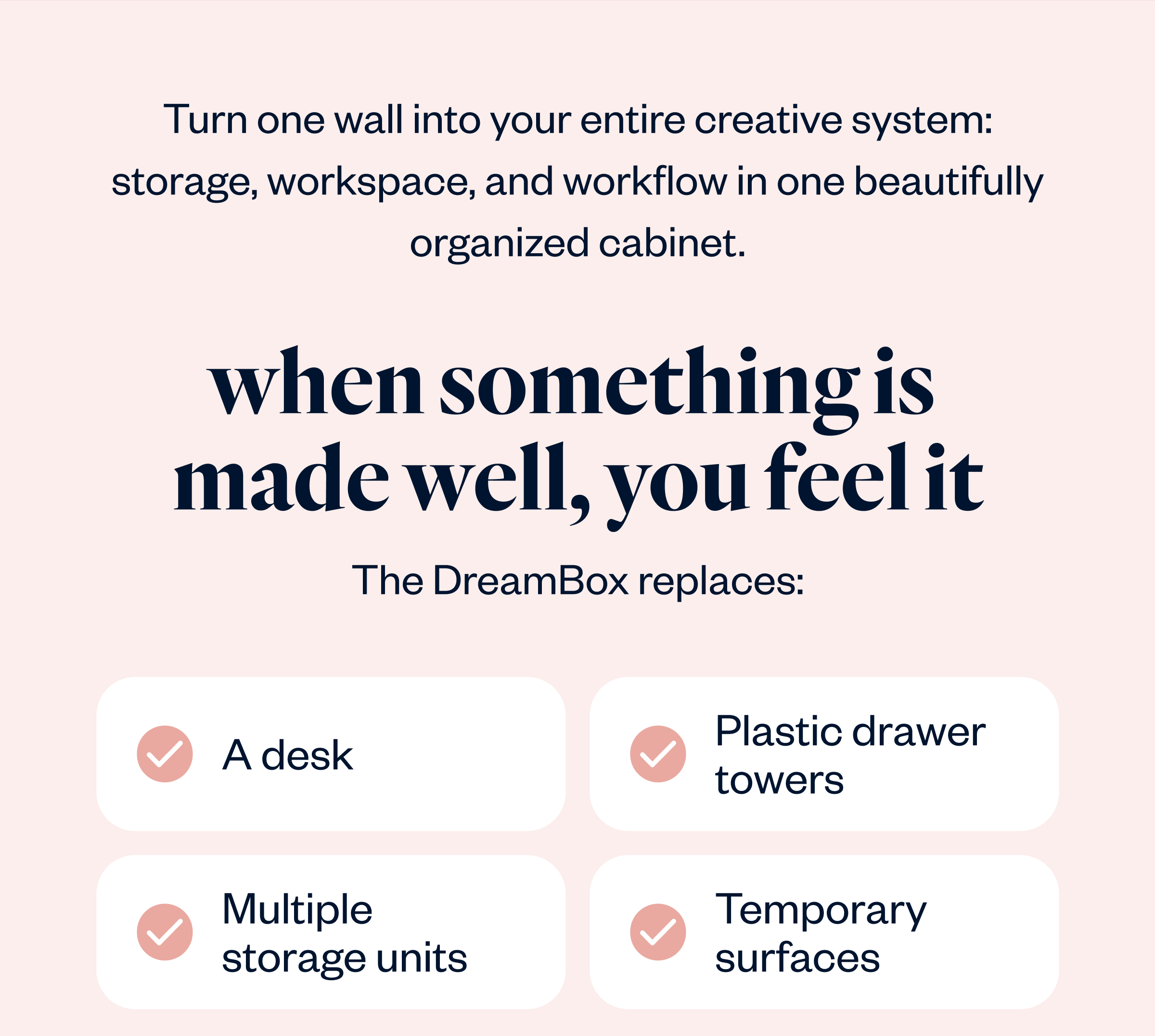 Turn one wall into your entire creative system: storage, workspace, and workflow in one beautifully organized cabinet.