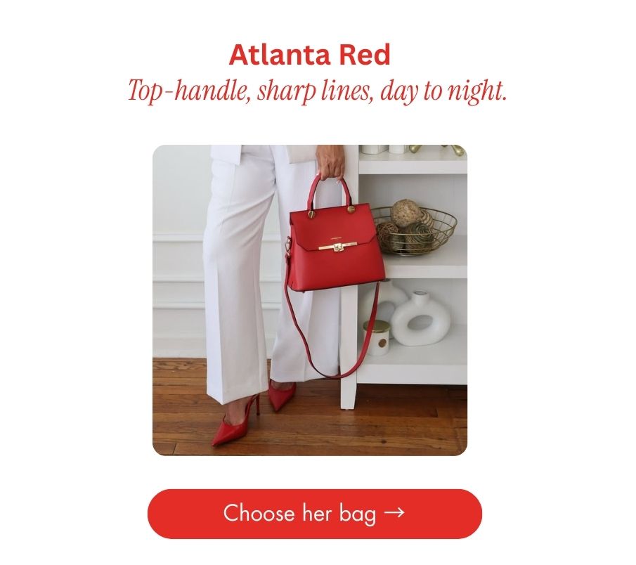 Shop Atlanta Red: top-handle, sharp lines, day to night.