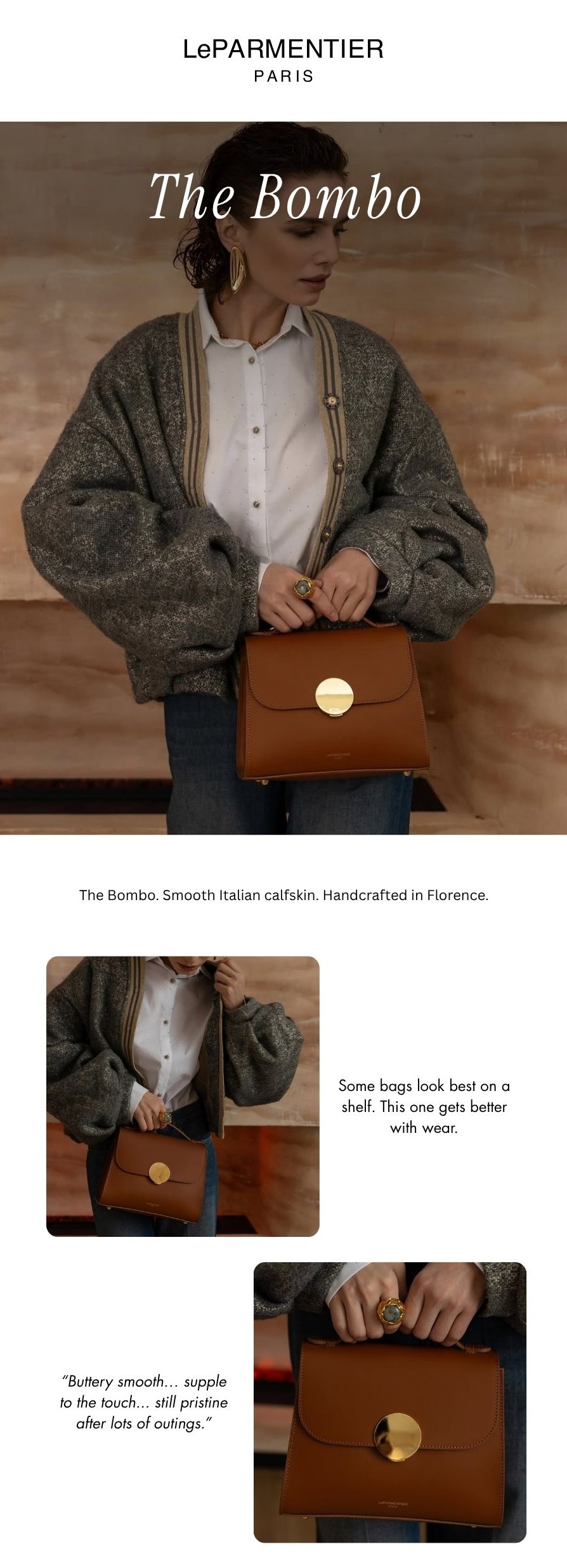 The Bombo: smooth Italian calfskin. Handmade in Florence