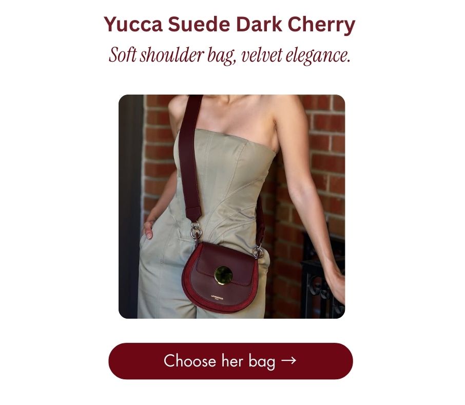 Shop Yucca Suede Dark Cherry: Soft shouder bag, velvet elegance